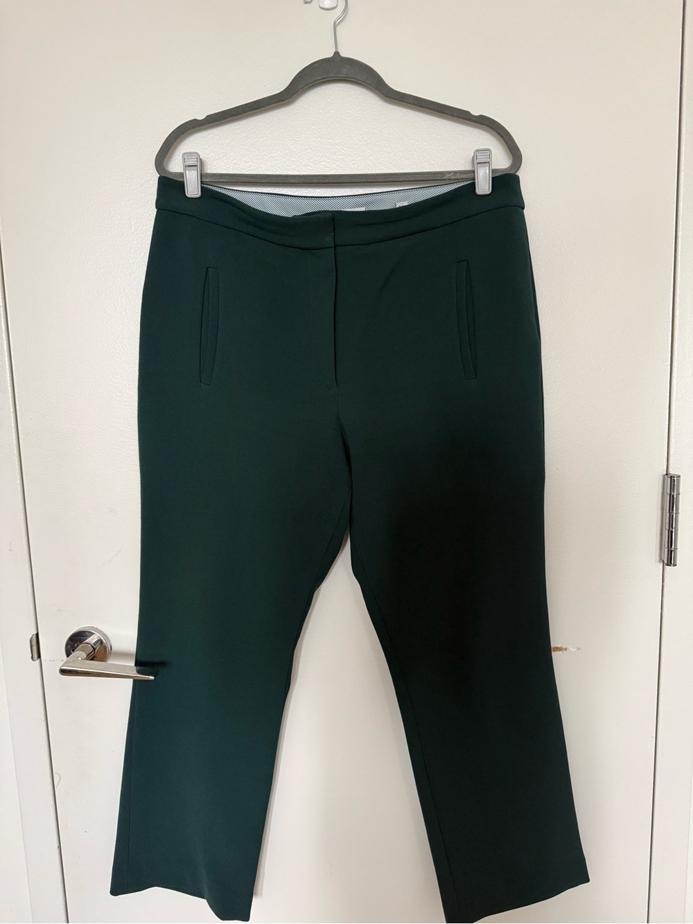 Veronica Beard Dark Green Wide-Leg Cropped Pants